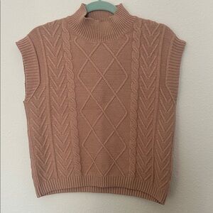DRYS Elegant Cable Knit Mockneck Sweater Vest - Light Pink